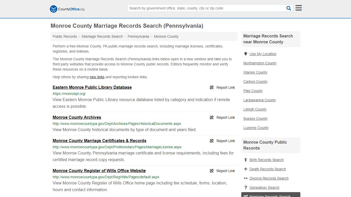 Monroe County Marriage Records Search (Pennsylvania)