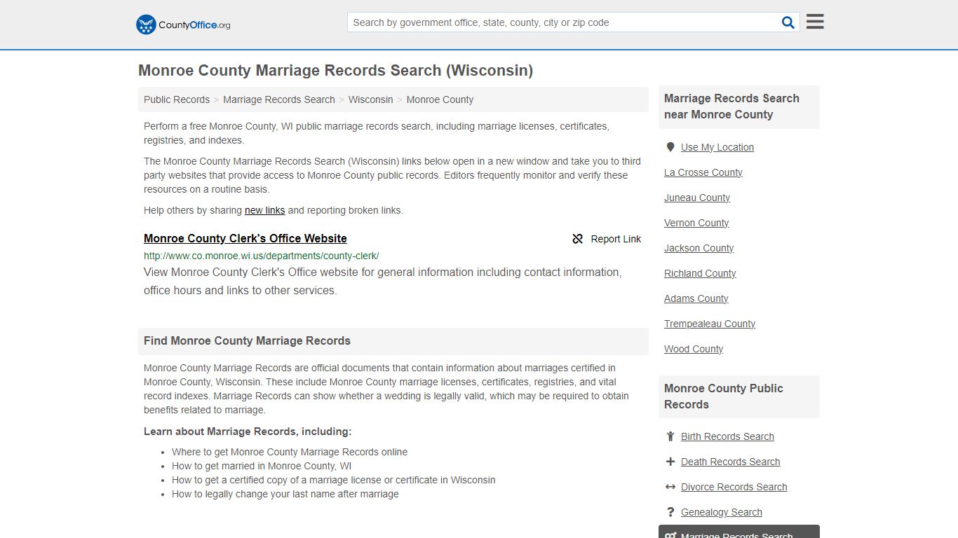 Monroe County Marriage Records Search (Wisconsin) - County Office